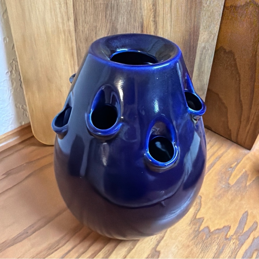 Elegant Blue Ceramic Vase 9 inches Tall.